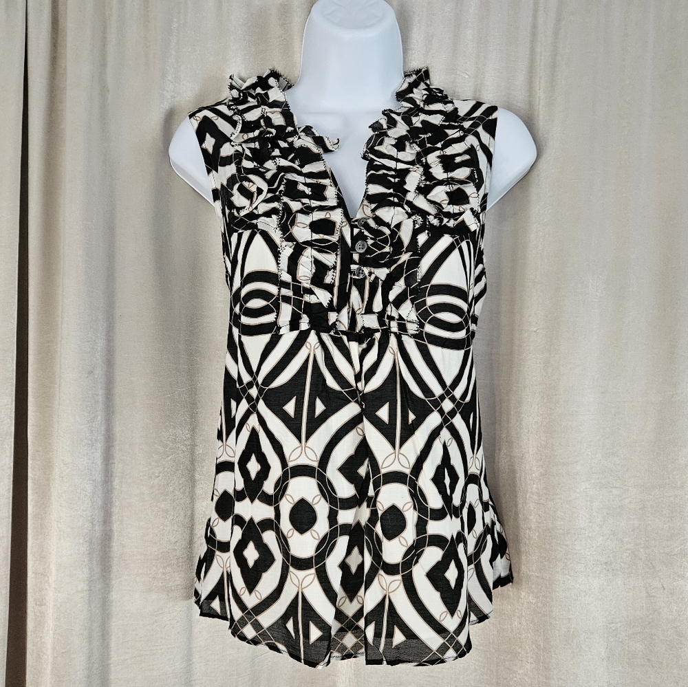 NWOT Banana Republic white black ruffle silk cotton tank top blouse Women Small - Picture 6 of 7